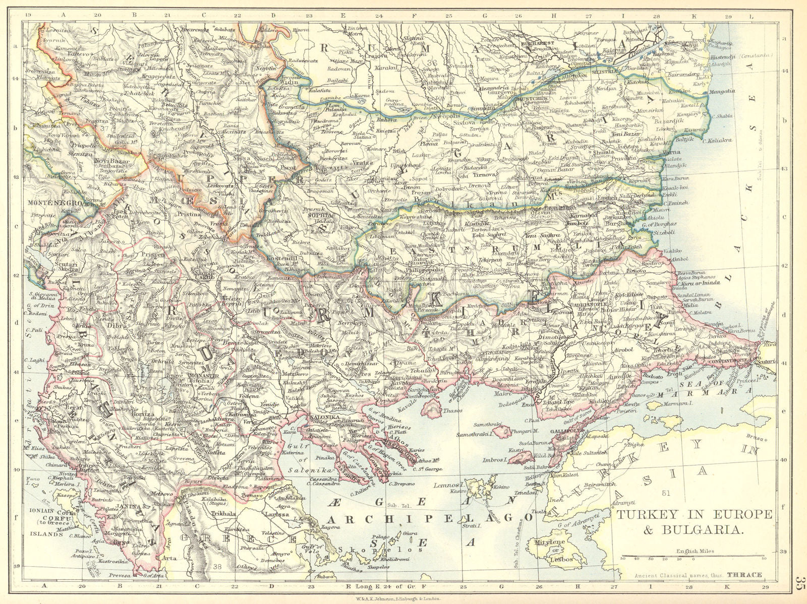 BALKANS. Turkey in Europe and Bulgaria 1897 old antique vintage map plan chart